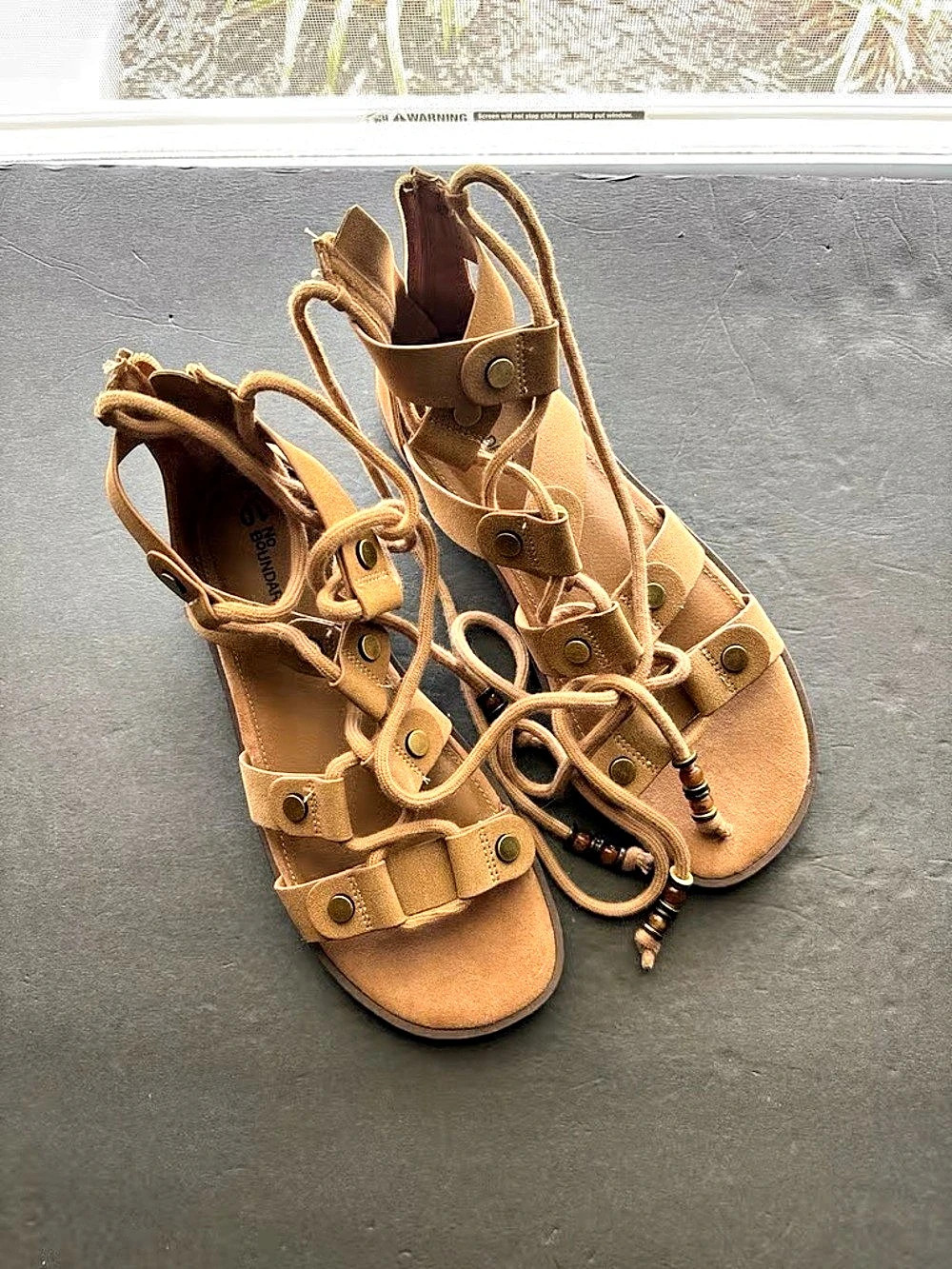 No Boundaries Women's Lace Up Gladiator Sandals Brown
